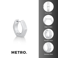 Hexagon Hoop Earring in Stainless Steel