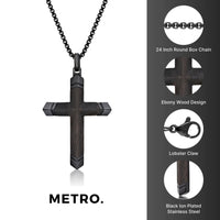 Men's Ebony Wood Cross Pendant in Black Ion-Plated Stainless Steel
