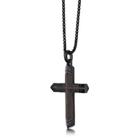 Men's Ebony Wood Cross Pendant in Black Ion-Plated Stainless Steel