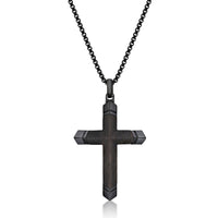 Men's Ebony Wood Cross Pendant in Black Ion-Plated Stainless Steel