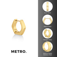 Hexagon Hoop Earring in Gold Ion Plated Stainless Steel
