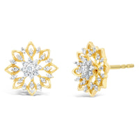 0.125 cttw Natural Diamond Snowflake Stud Earring in Yellow Gold Plated Sterling Silver