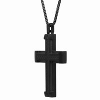 Carbon Fiber Cross Pendant in Black Ion Plated Stainless Steel