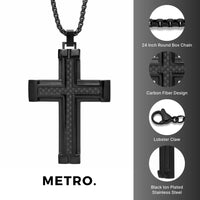 Carbon Fiber Cross Pendant in Black Ion Plated Stainless Steel