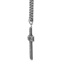 Engraved Scroll Cross Pendant in Antique Finish Stainless Steel