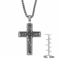 Engraved Scroll Cross Pendant in Antique Finish Stainless Steel