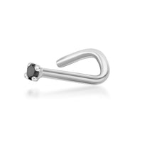 14K Gold Screw Black Diamond Nose Ring - 22G