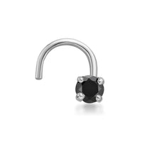 14K Gold Screw Black Diamond Nose Ring - 22G