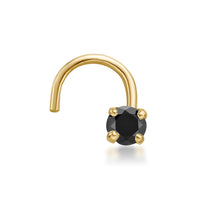 14K Gold Screw Black Diamond Nose Ring - 22G