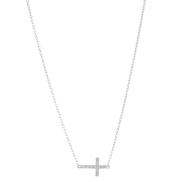 0.055 cttw Diamond Side Cross Pendant Necklace in Sterling Silver
