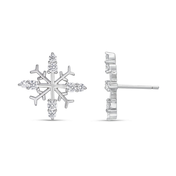Cubic Zirconia Snowflake Stud Earring in Sterling Silver