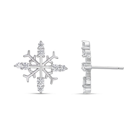 Cubic Zirconia Snowflake Stud Earring in Sterling Silver