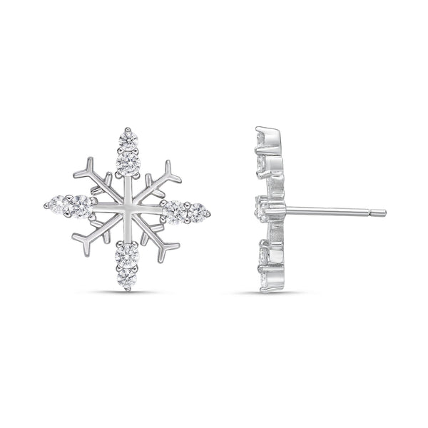 Cubic Zirconia Snowflake Stud Earring in Sterling Silver