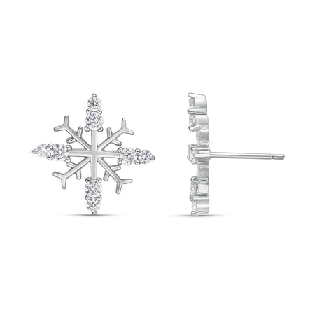 Cubic Zirconia Snowflake Stud Earring in Sterling Silver