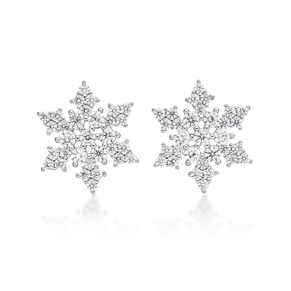 Cubic Zirconia Pointed Snowflake Stud Earring in Sterling Silver