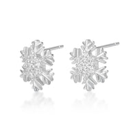 Cubic Zirconia Rounded Snowflake Stud Earring in Sterling Silver