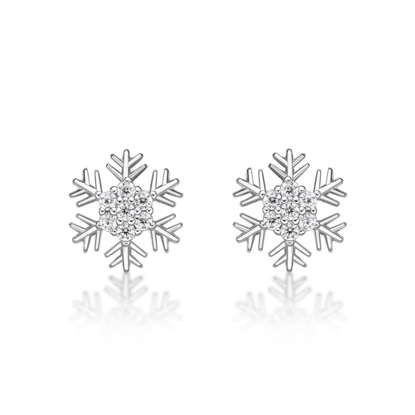 Cubic Zirconia Rounded Snowflake Stud Earring in Sterling Silver