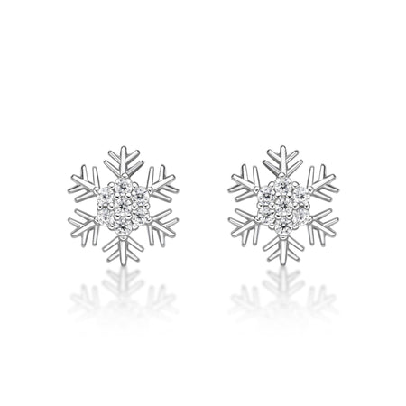 Cubic Zirconia Rounded Snowflake Stud Earring in Sterling Silver
