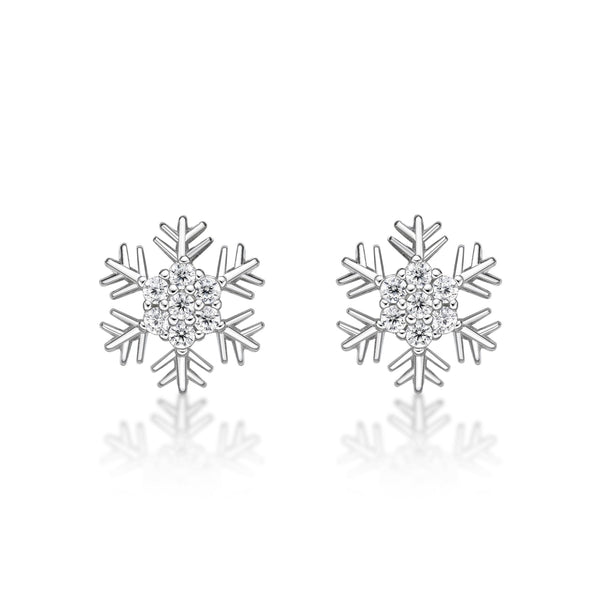 Cubic Zirconia Rounded Snowflake Stud Earring in Sterling Silver
