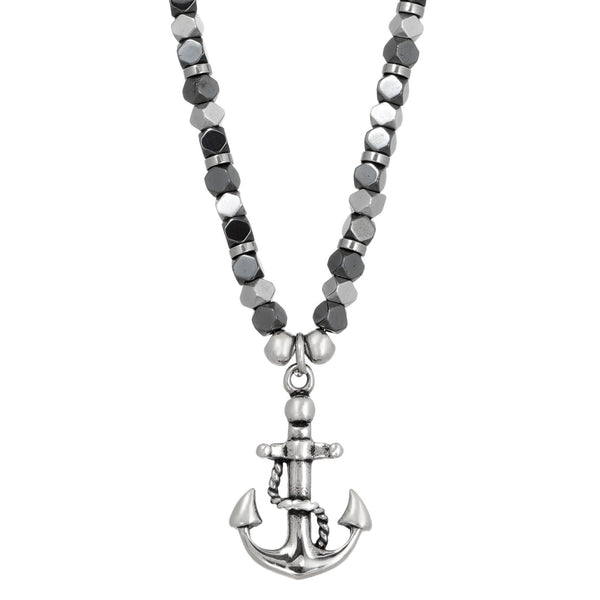 Mini Anchor Beaded Necklace in Stainless Steel