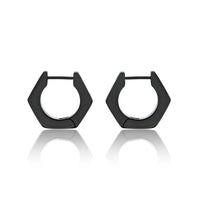 Hexagon Hoop Earring in Black Ion Plated Stainless Steel