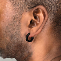 Hexagon Hoop Earring in Black Ion Plated Stainless Steel