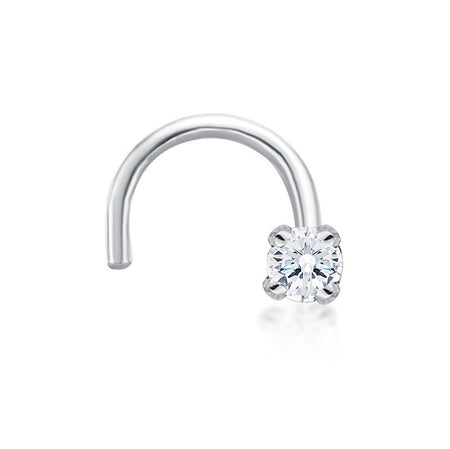 14K Gold Screw Diamond Nose Ring - 20G