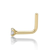 14K L-Shaped Cubic Zirconia Nose Ring - 20G
