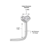 14K L-Shaped Cubic Zirconia Nose Ring - 20G