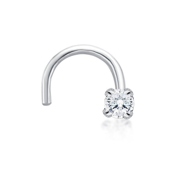 14K Gold Screw Diamond Nose Ring - 20G