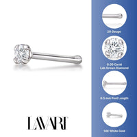 14K Gold Straight Bone Diamond Nose Ring - 20G