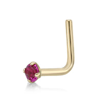 14K L-Shaped Crystal Nose Ring - 20G