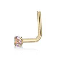 14K L-Shaped Crystal Nose Ring - 20G