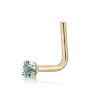 14K L-Shaped Crystal Nose Ring - 20G