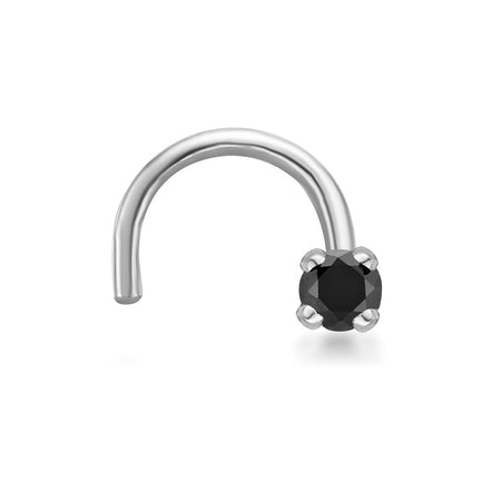 14K Screw Black Diamond Nose Ring - 20G