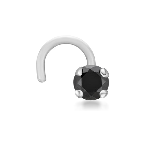 14K Screw Black Diamond Nose Ring - 20G
