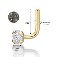 14K Gold L-Shaped Diamond Nose Ring - 20G