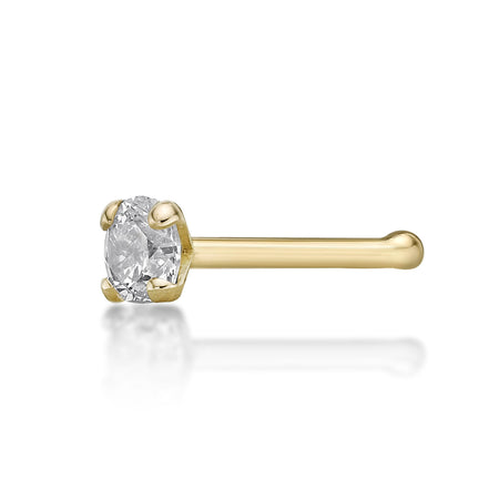 14K Gold Straight Bone Diamond Nose Ring - 20G