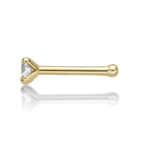 14K Gold Straight Bone Lab Grown Diamond Nose Ring - 20G