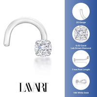 14K Gold Screw Diamond Nose Ring - 20G