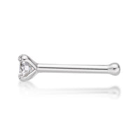 14K Gold Straight Bone Diamond Nose Stud - 22G