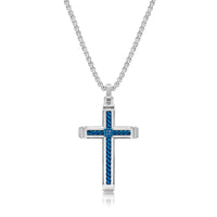 Diamond Classic Cross Pendant in Blue Ion Plated Stainless Steel
