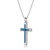 Diamond Classic Cross Pendant in Blue Ion Plated Stainless Steel