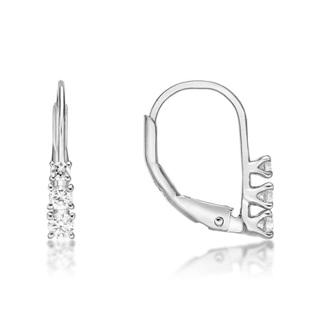 0.25 Carat Lab Grown Diamond Three Stone Dangle Earrings for Women in 10k White Gold (G-H, VS2-SI1) Lever Back