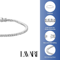 3.00 - 6.00 Carat Lab Grown Diamond Tennis Bracelet for Women in 925 Sterling Silver 7.25 Inch (G-H, VS2-SI1) Box with Tongue and Safety