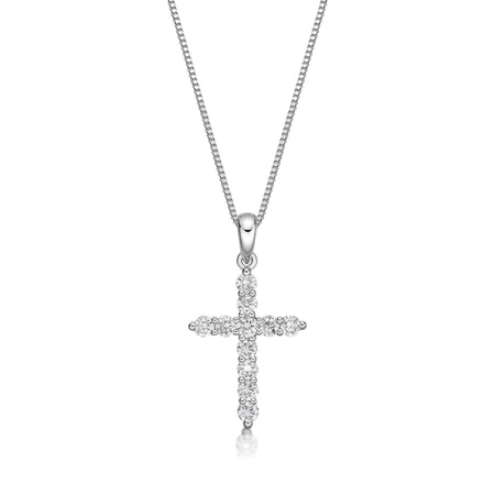 0.50 Carat Lab Grown Diamond Cross Pendant Necklace for Women in 14k White Gold on 18 Inch Chain (G-H, I1-I2) Spring Ring