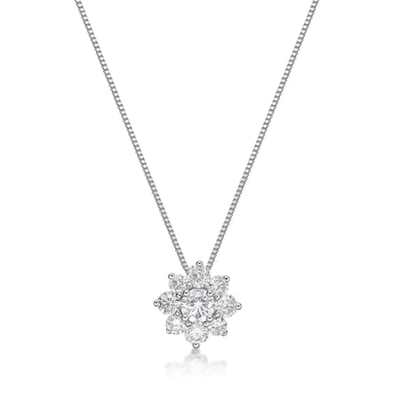 0.50 Carat Lab Grown Diamond Flower Pendant Necklace for Women in 14k White Gold on 18 Inch Chain (G-H, I1-I2) Spring Ring