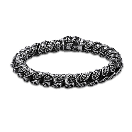 Skull Ornate Link Bracelet in Black Ion Plated Stainless Steel