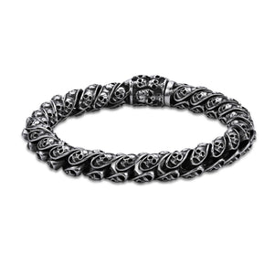 Skull Ornate Link Bracelet in Black Ion Plated Stainless Steel