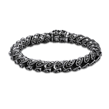 Skull Ornate Link Bracelet in Black Ion Plated Stainless Steel